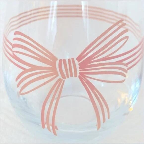 Betsey Johnson Pink Bow Stemless Wine Glasses Set of 4 Valentine's Day New - Picture 7 of 16